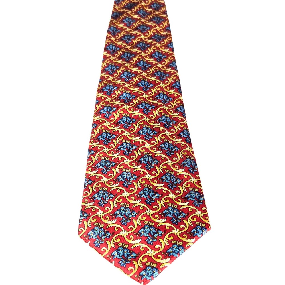 Men's Vintage Fendi 4" Silk Tie Red Gold Baroque Floral Made Italy Old Money